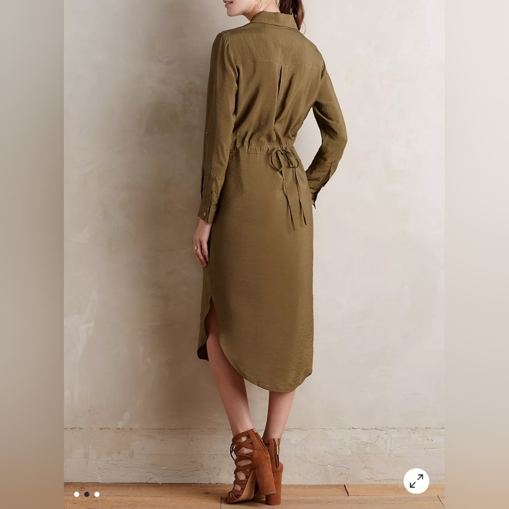 Anthropolie Mauve Drawstring Midi Shirtdress Oluve Green Sz 00 - Picture 2 of 16